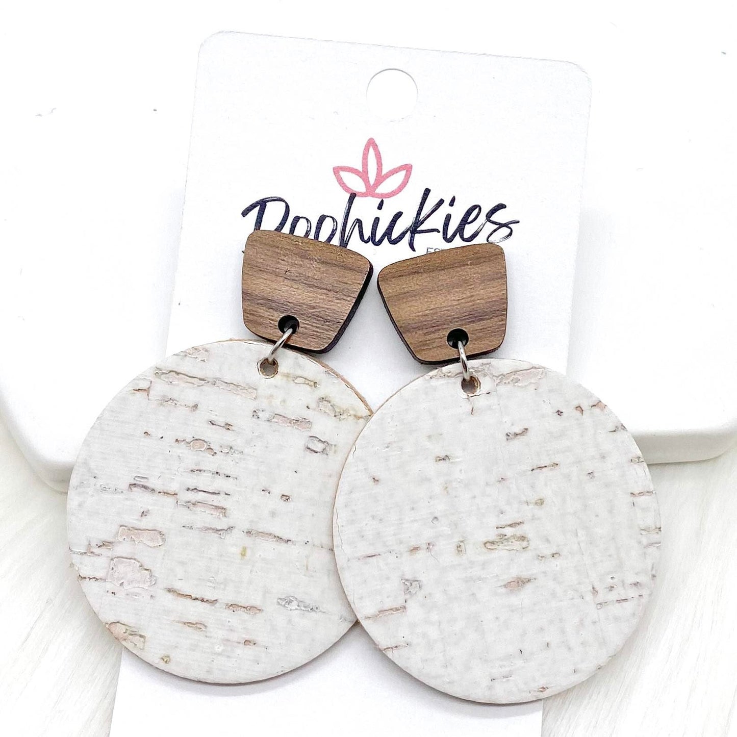 2" Walnut & White Birch Dangle Piggyback Corkies -Earrings by Doohickies Wholesale