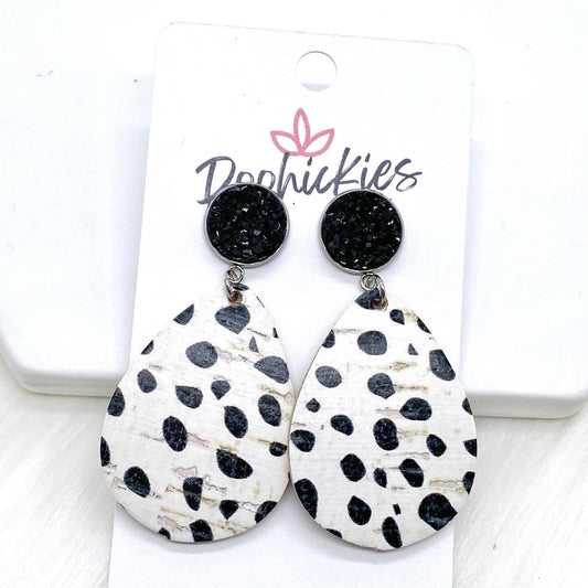 2" Black & Dalmatian Dangle Corkies -Earrings by Doohickies Wholesale