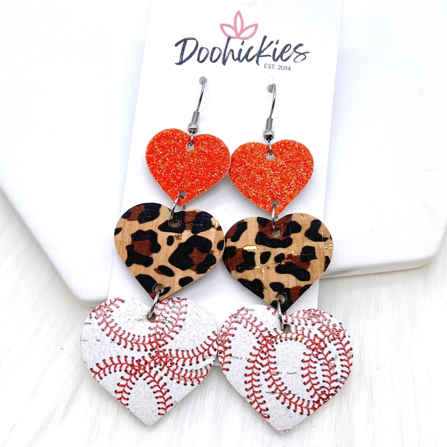 3" Custom Baseball Love Waterfall Drops -Sports Earrings by Doohickies Wholesale