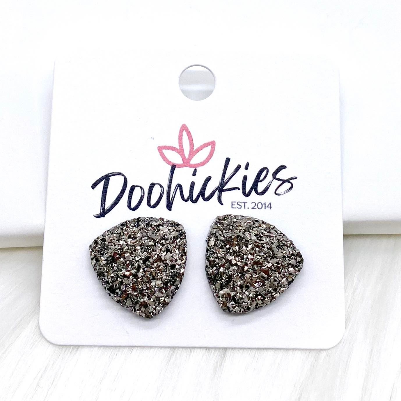 16mm Glittery Triangle Singles -Earrings by Doohickies Wholesale