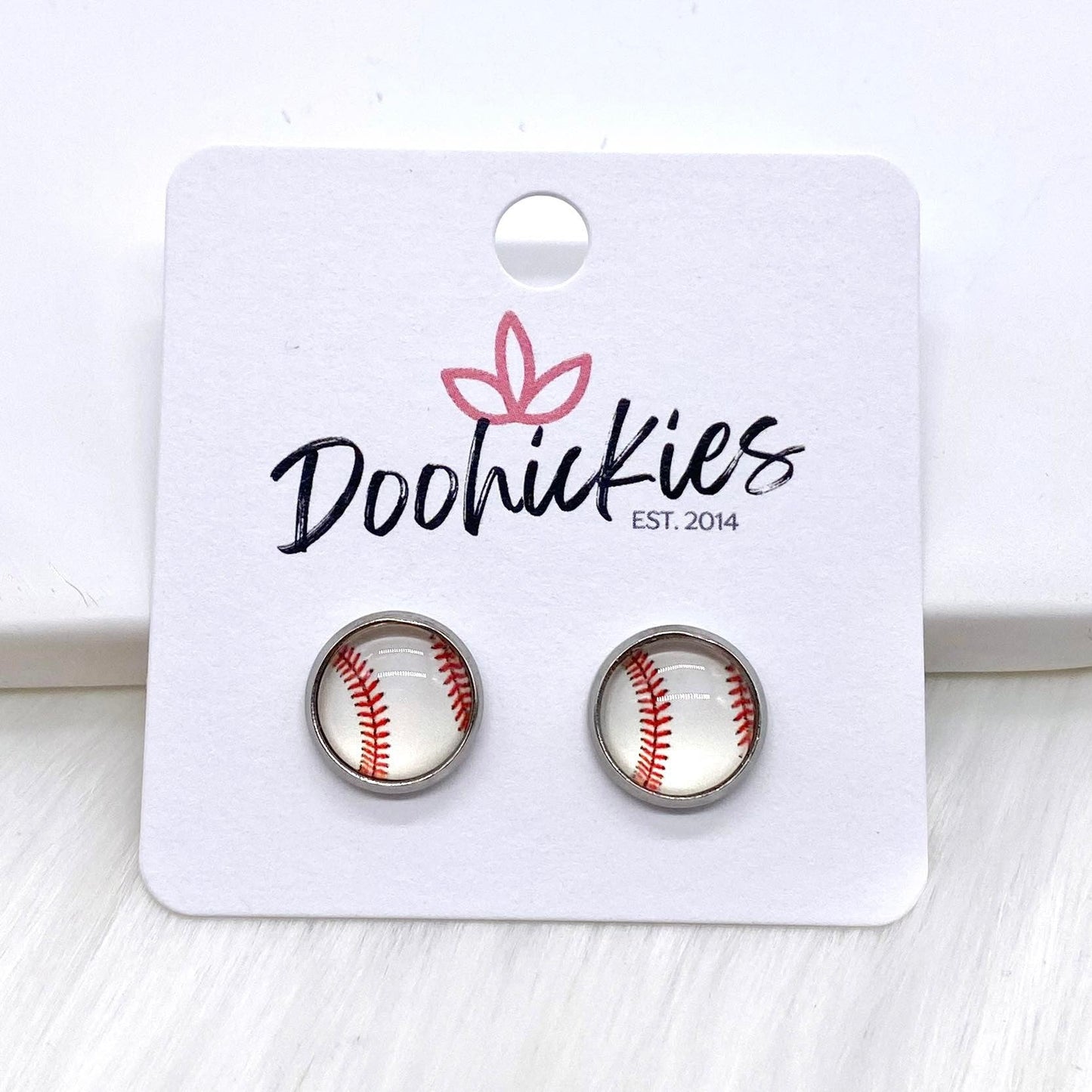 Vintage Baseball in Stainless Steel Settings -Sports Earrings by Doohickies Wholesale