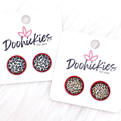 12mm Leopard Singles in Red Settings -Earrings by Doohickies Wholesale