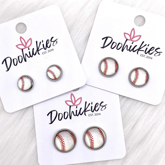 Vintage Baseball in Stainless Steel Settings -Sports Earrings by Doohickies Wholesale