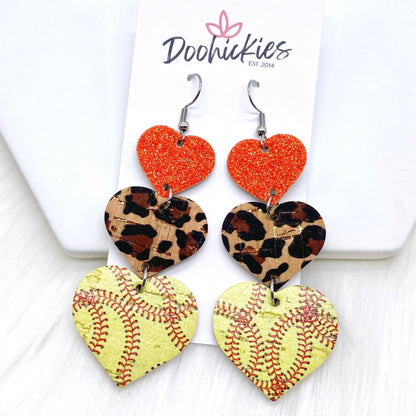 3" Custom Softball Love Waterfall Drops - Sports Earrings by Doohickies Wholesale