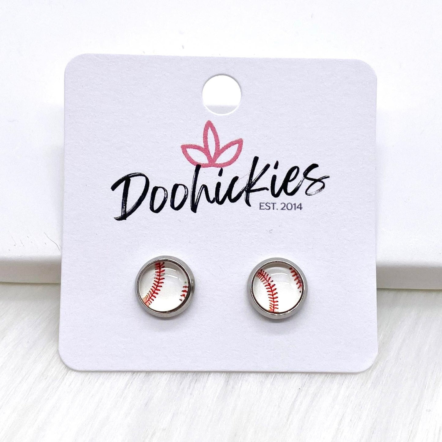 Vintage Baseball in Stainless Steel Settings -Sports Earrings by Doohickies Wholesale