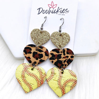 3" Custom Softball Love Waterfall Drops - Sports Earrings by Doohickies Wholesale