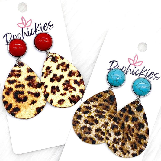 2" Turquoise & Leopard Bitty Dangles -Earrings by Doohickies Wholesale