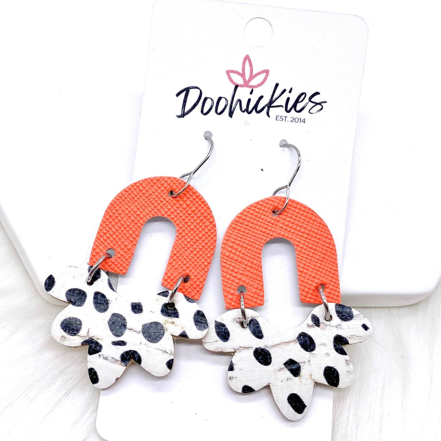 2.5" Coral Saffiano & Dalmatian Lucy -Earrings by Doohickies Wholesale