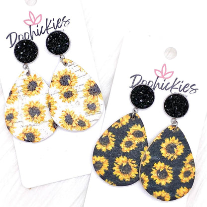 2" Black & Sunflower Dangle Corkeis -Summer Earrings by Doohickies Wholesale