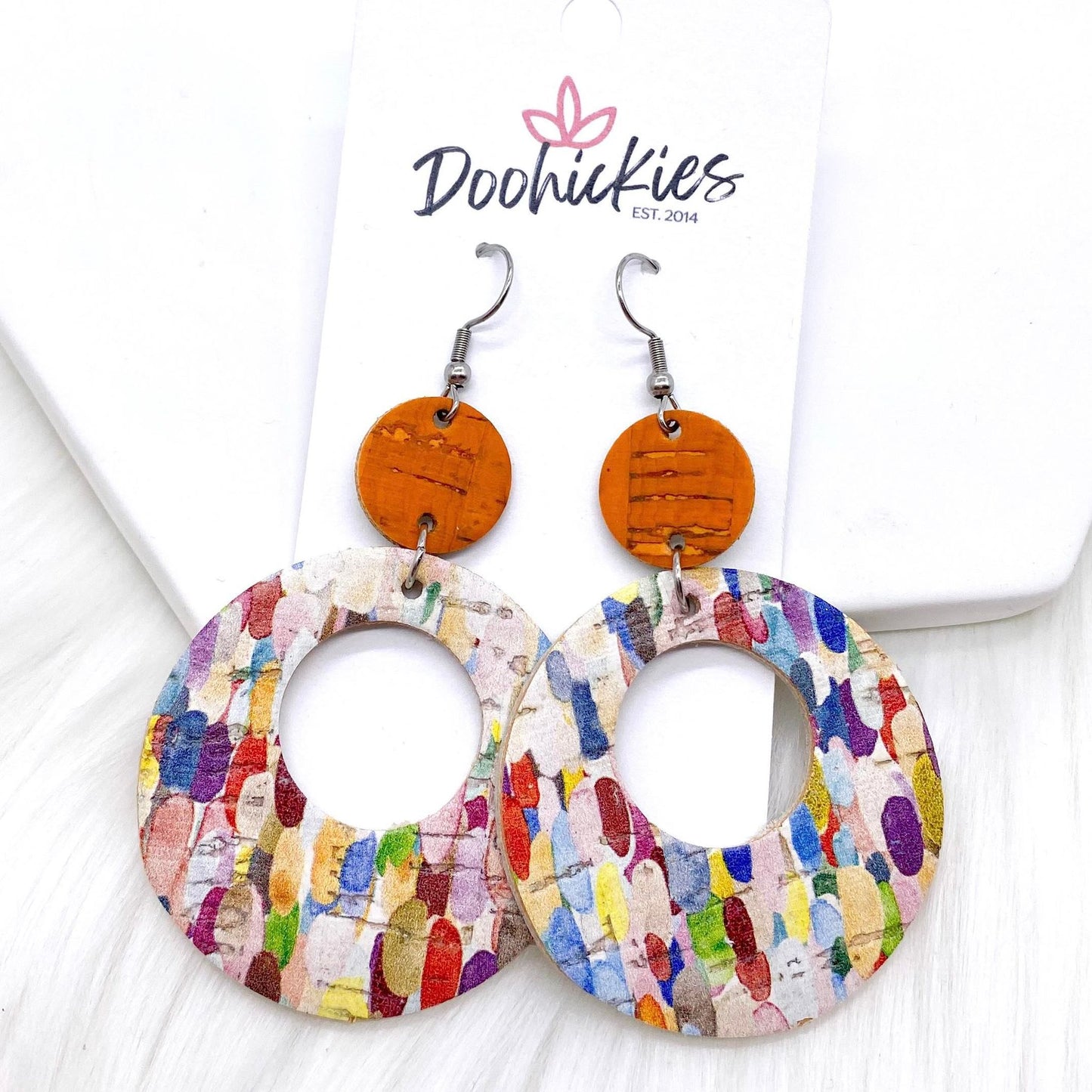 2.5” Orange & Mexican Confetti Double O's (Corkies) -Earrings by Doohickies Wholesale