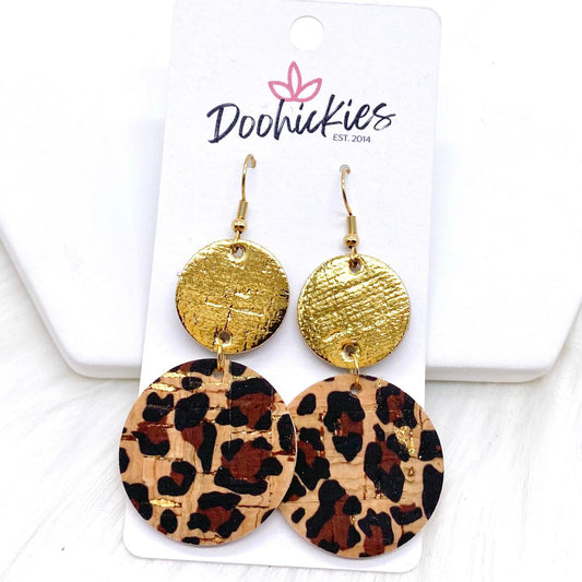 2.5" Gold & Metallic Gold Leopard Double Corkies -Earrings by Doohickies Wholesale
