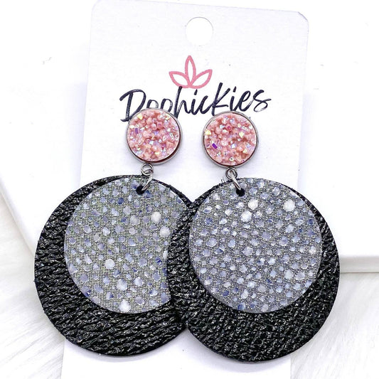 2.5" Blush & Grey Stingray/Metallic Black Dangle Piggybacks -Earrings by Doohickies Wholesale