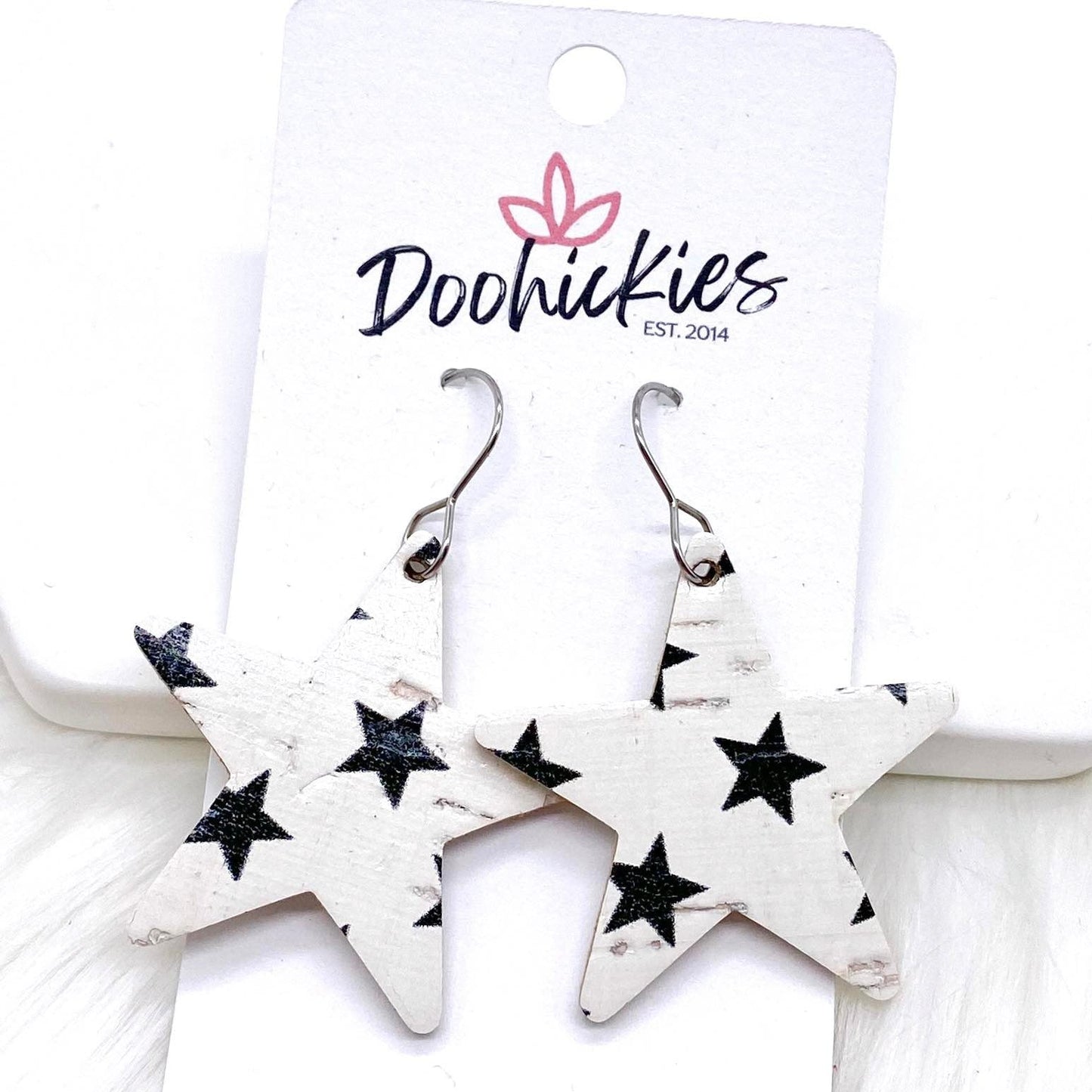 1.5” Black Star Corkies (STAR SHAPE) -Patriotic Earrings by Doohickies Wholesale