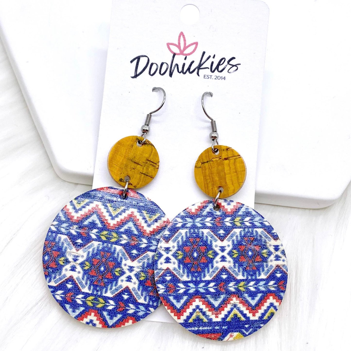 2.5" Mustard & Fall Aztec Piggyback Corkies -Earrings by Doohickies Wholesale