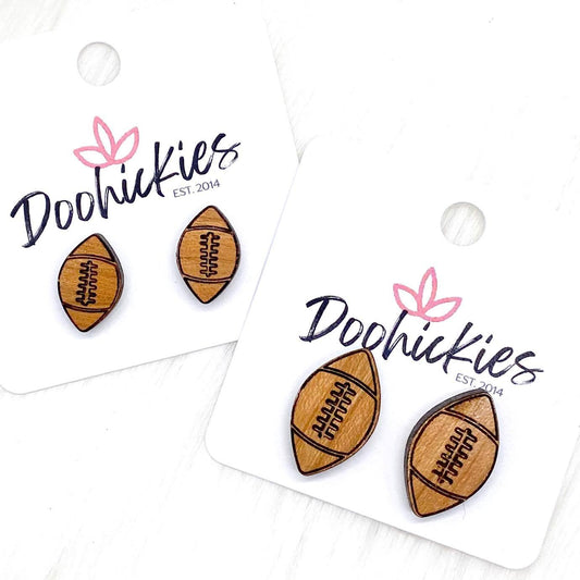 Wood Football Studs -Sports Earrings by Doohickies Wholesale