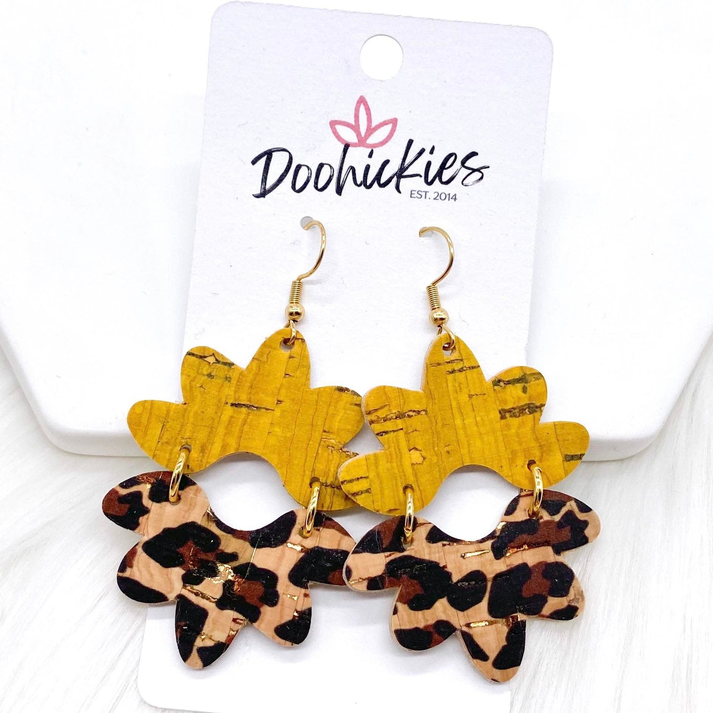 2.5" Mustard & Metallic Leopard Blossoms -Earrings by Doohickies Wholesale