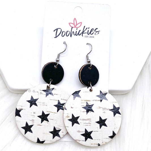 2.5" Black & Star Piggyback Corkies -Patriotic Earrings by Doohickies Wholesale