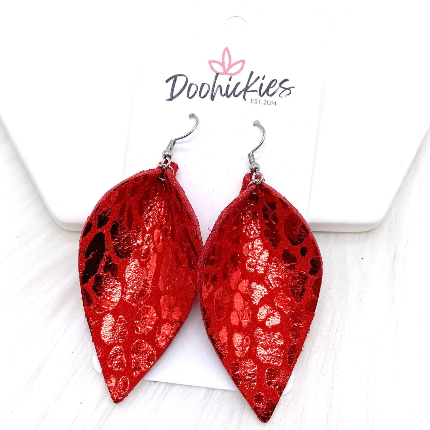 2.5" Metallic Valentine's Day Leopard Petals -Earrings by Doohickies Wholesale