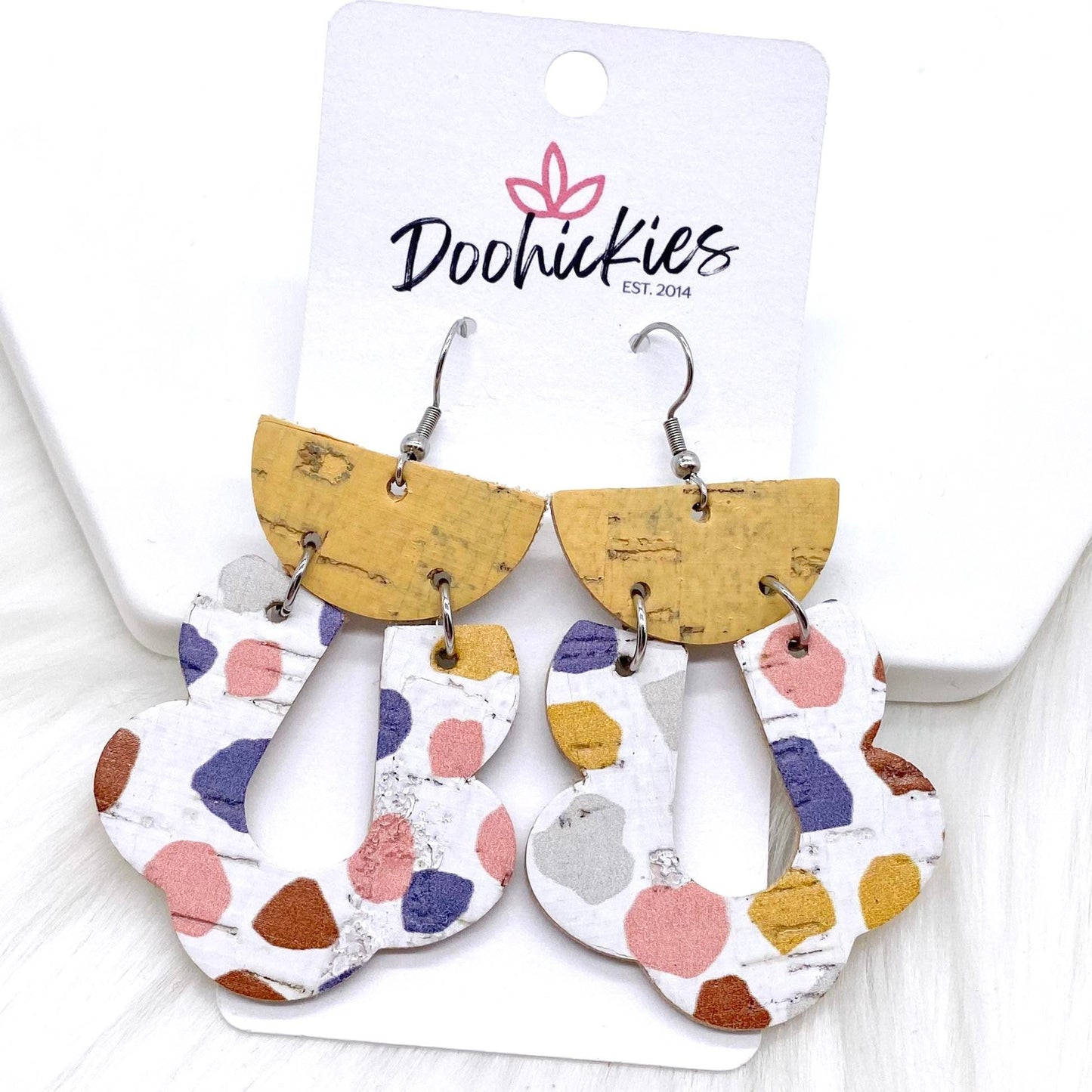 2.5" Mellow Yellow & Pastel Dot Cork Loopies -Earrings by Doohickies Wholesale