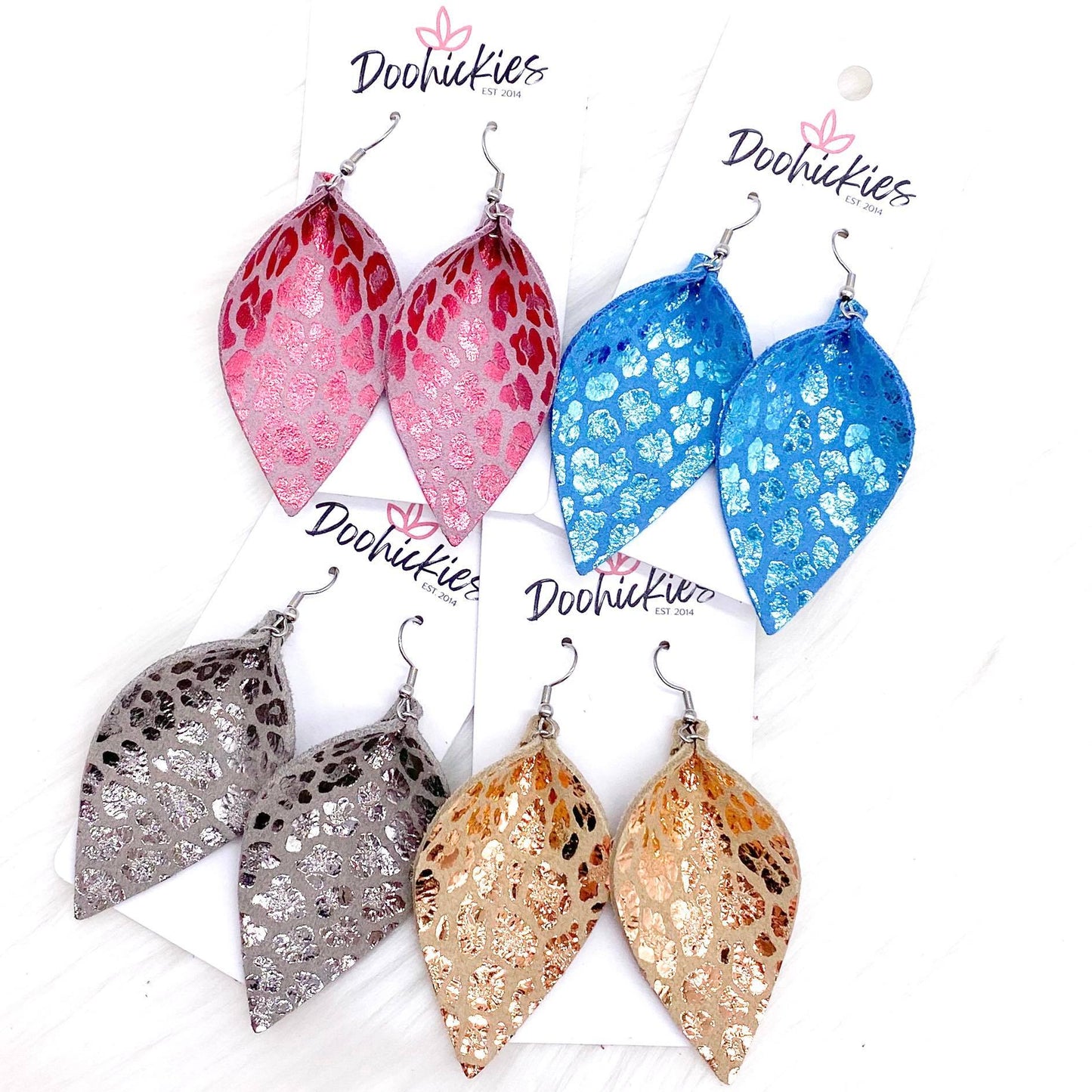 2.5" Metallic Leopard Petals -Earrings by Doohickies Wholesale