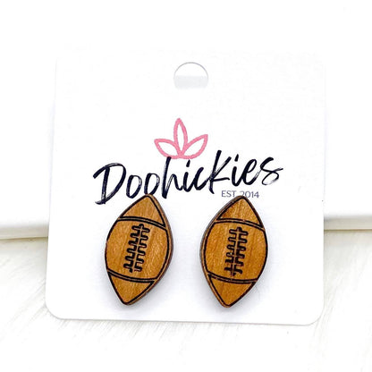 Wood Football Studs -Sports Earrings by Doohickies Wholesale