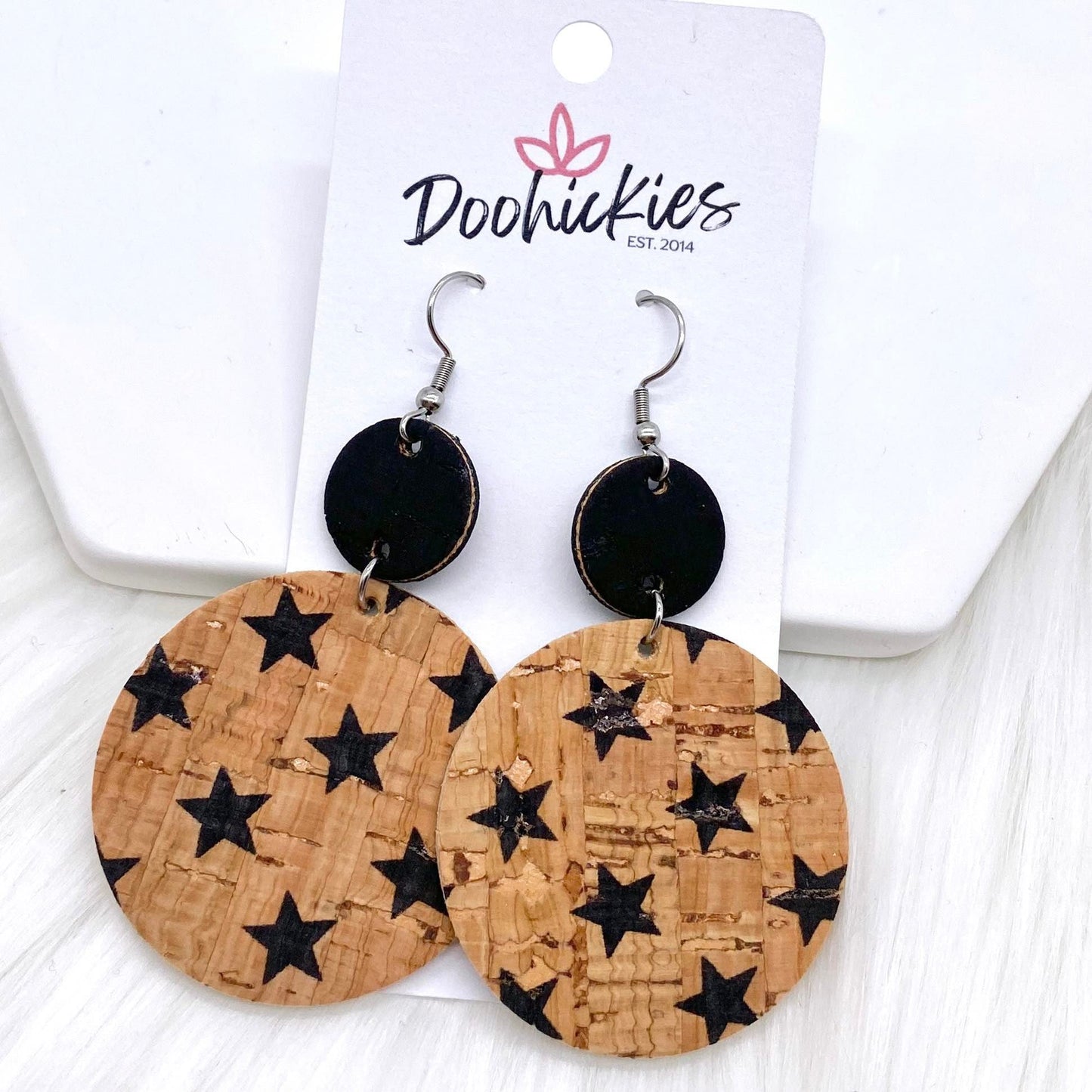 2.5" Black & Natural Piggyback Corkies -Earrings by Doohickies Wholesale