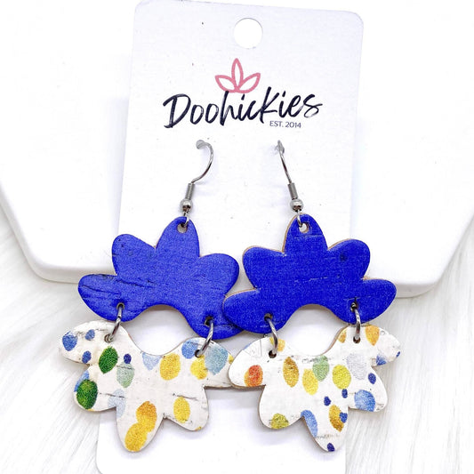 2.5" Dark Blue & Rainbow Dot Blossoms -Summer Earrings by Doohickies Wholesale