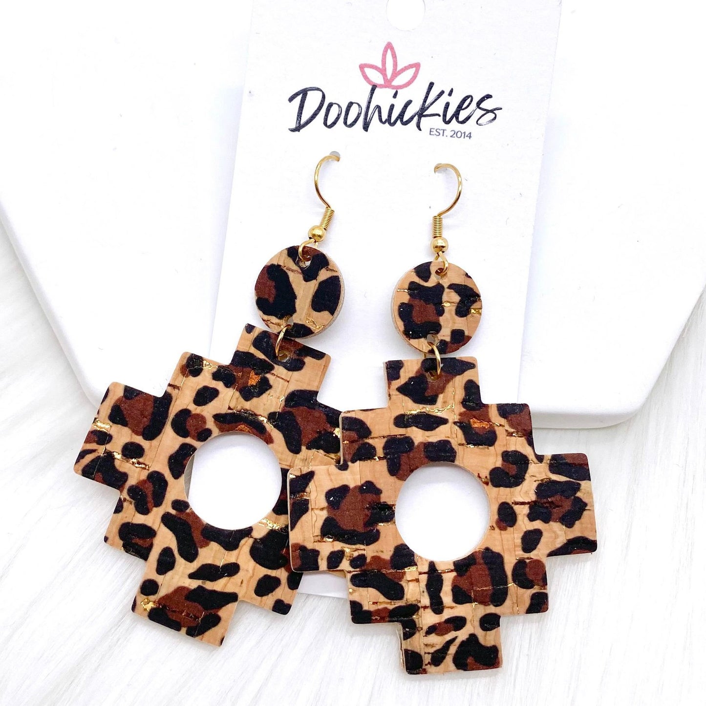 2.5" Metallic Gold Leopard Aztec Corkies -Earrings by Doohickies Wholesale