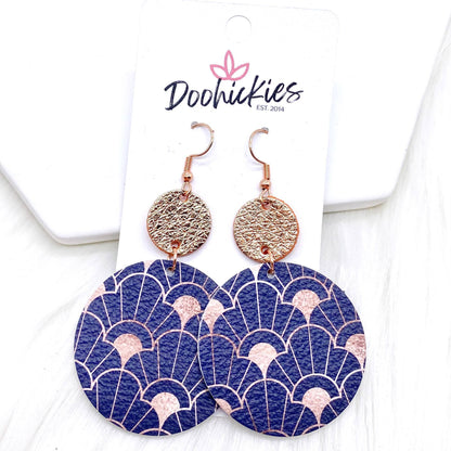 2.5" Rose Gold & Art Deco Piggybacks (leather) -Earrings by Doohickies Wholesale