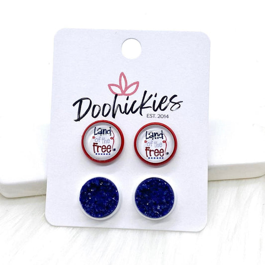 12mm Land of the Free & Navy Crystals in Red/White Settings -Patriotic Earrings by Doohickies Wholesale