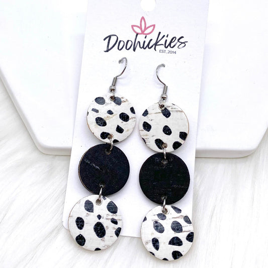 3" Dalmation/Black/Dalmatian Triple Corkies -Earrings by Doohickies Wholesale