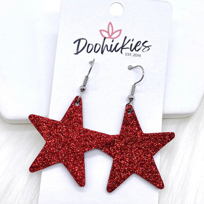 1.5" Fine USA Glitter Stars -Patriotic Earrings by Doohickies Wholesale