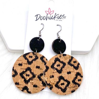 2.5" Black & Natural Piggyback Corkies -Earrings by Doohickies Wholesale