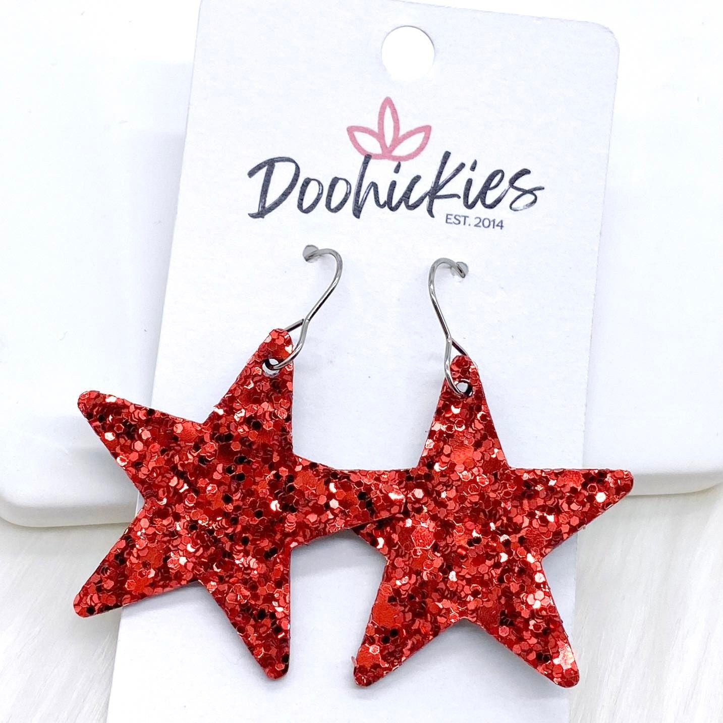 1.5" Chunky USA Glitter Stars -Patriotic Earrings by Doohickies Wholesale