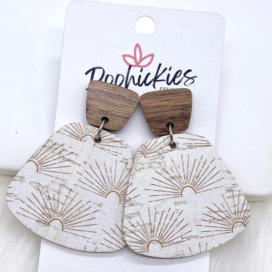 2" Walnut Wood & Desert Sun Jasmine Dangle Corkies -Boho Earrings by Doohickies Wholesale