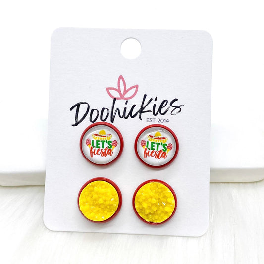 12mm Let's Fiesta & Yellow Crystals in Red Settings -Earrings by Doohickies Wholesale