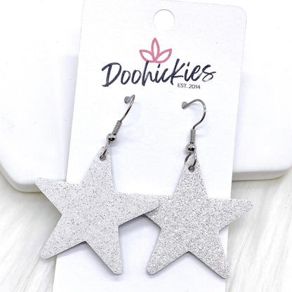 1.5" Fine USA Glitter Stars -Patriotic Earrings by Doohickies Wholesale