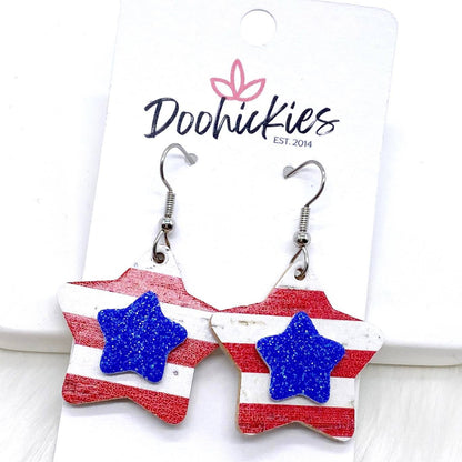 3-D American Stars -Patriotic Earrings by Doohickies Wholesale