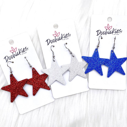 1.5" Fine USA Glitter Stars -Patriotic Earrings by Doohickies Wholesale