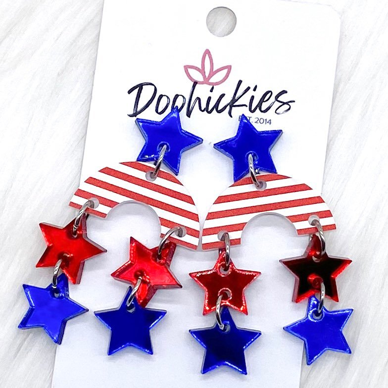 2" Shooting Star Patriotic Acrylic Dangles -Patriotic Earrings by Doohickies Wholesale