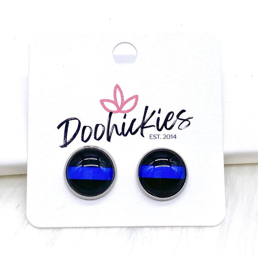 12mm Solid Blue Lines in Stainless Steel Settings by Doohickies Wholesale