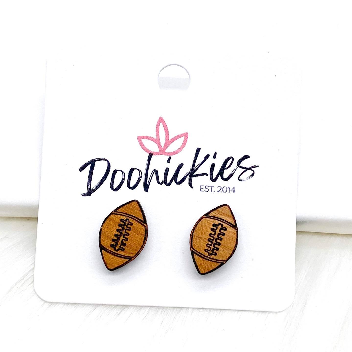 Wood Football Studs -Sports Earrings by Doohickies Wholesale