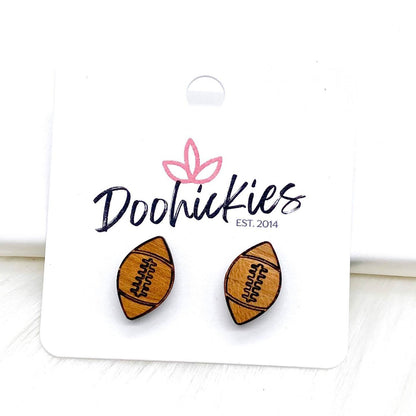 Wood Football Studs -Sports Earrings by Doohickies Wholesale