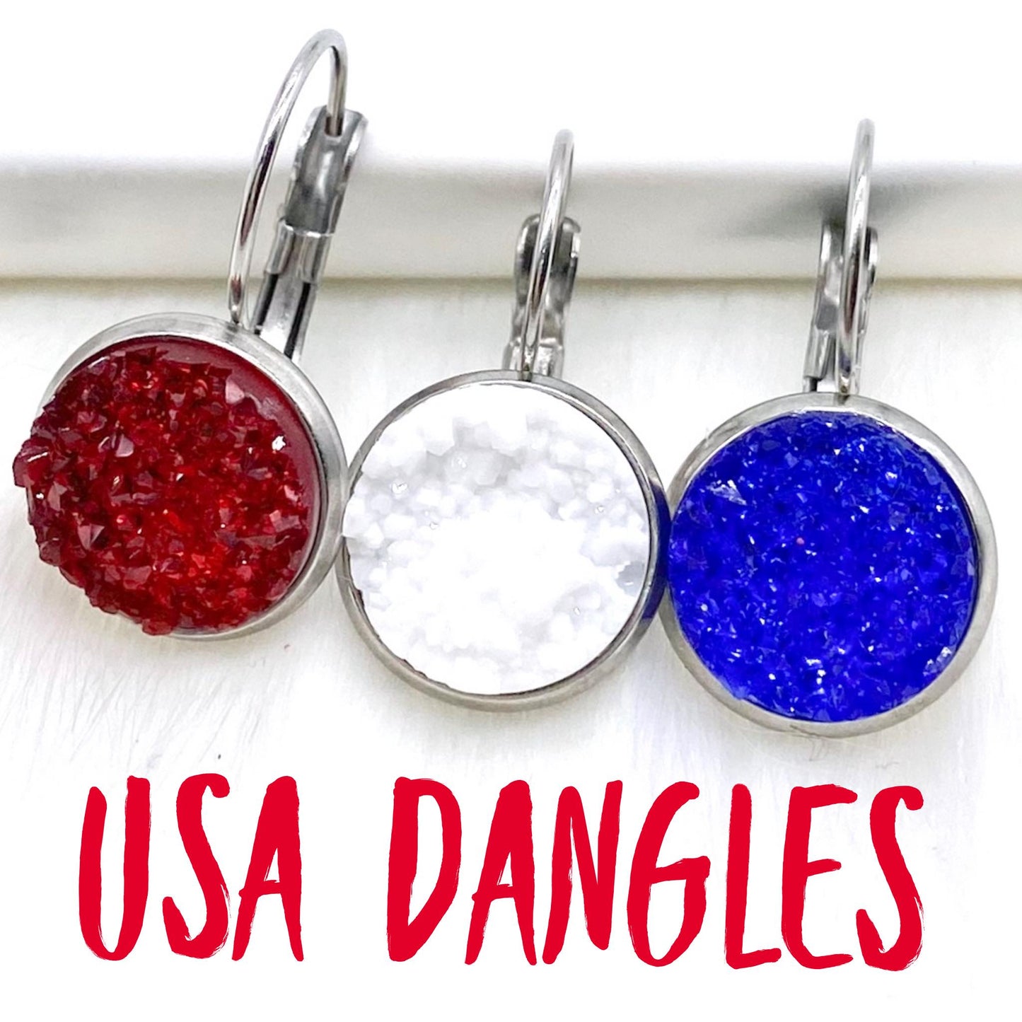 USA Round Dangles -Patriotic Earrings by Doohickies Wholesale