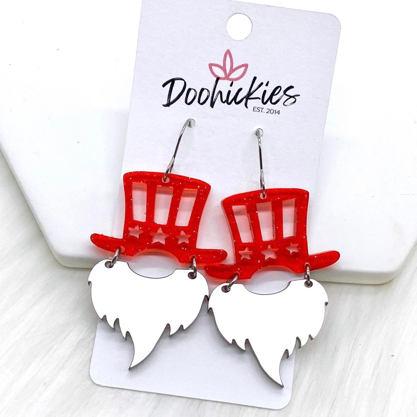 2" Uncle Sam Patriotic Acrylics -Patriotic Earrings by Doohickies Wholesale