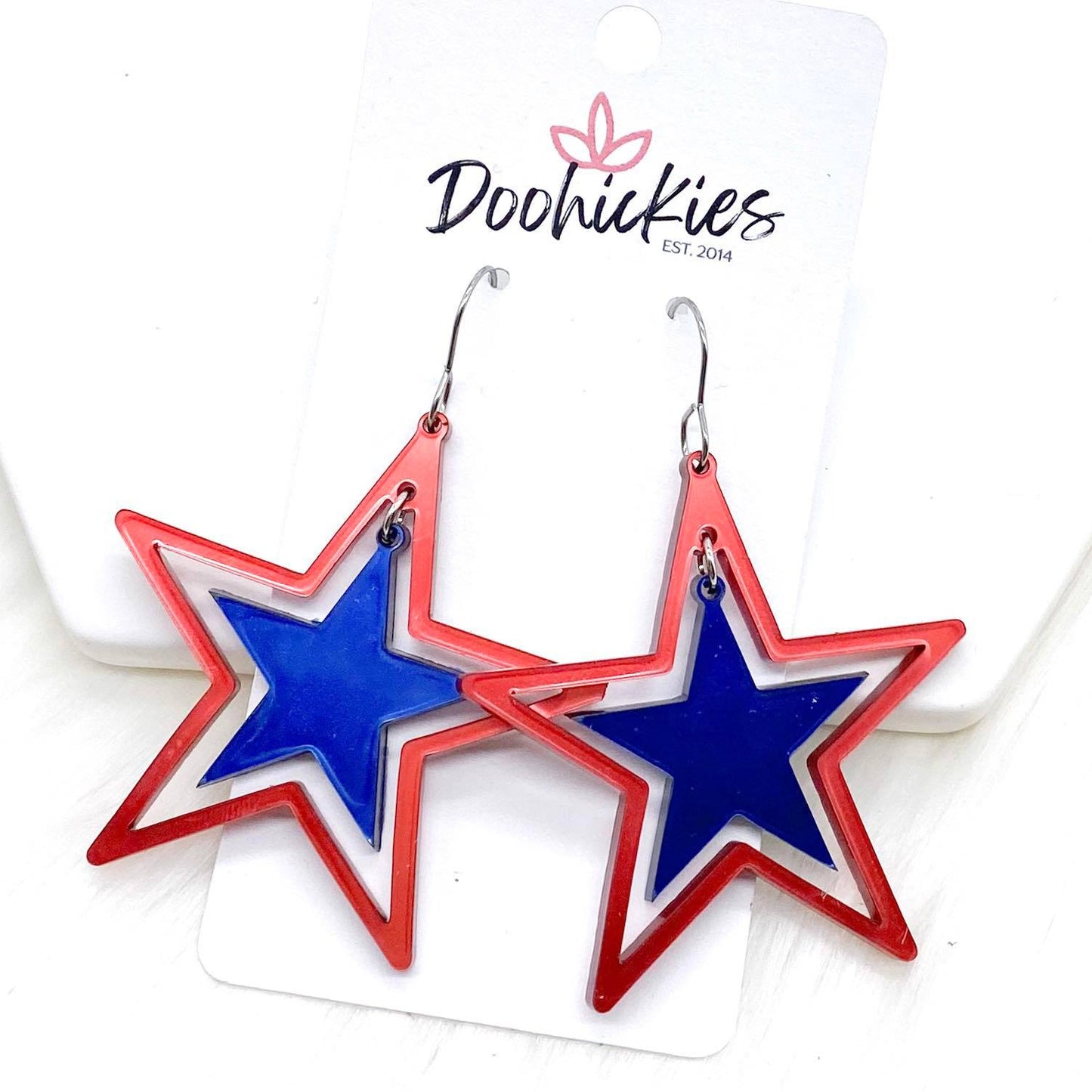 2" Star Spangled Patriotic Acrylic Stars -Patriotic Earrings by Doohickies Wholesale