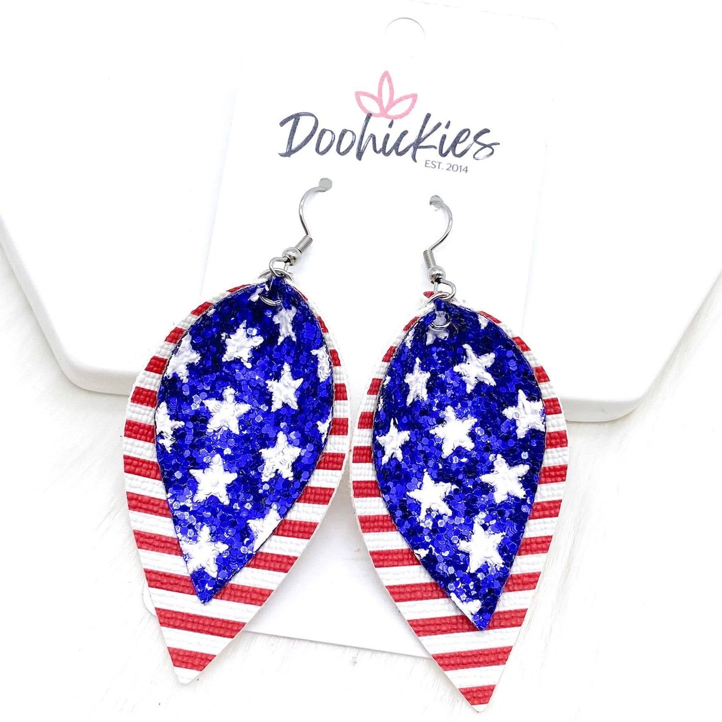 2.5” Stars & Stripes Layered Petals -Patriotic Earrings by Doohickies Wholesale