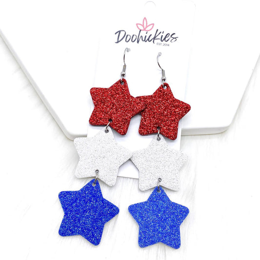 3" Star Glitter Drops -Patriotic Earrings by Doohickies Wholesale