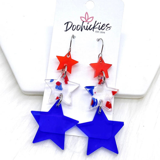 3" All-American Star Waterfall Patriotic Acrylics -Patriotic Earrings by Doohickies Wholesale