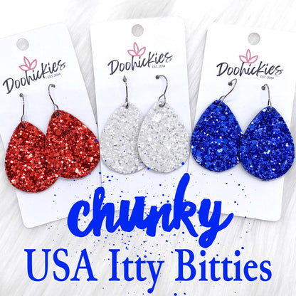 1.5" Chunky USA Glitter Itty Bitties -Patriotic Earrings by Doohickies Wholesale